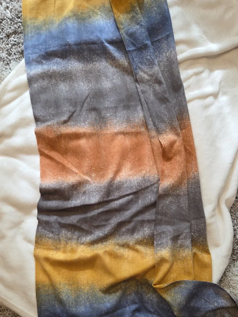 Ombre Fringe Wrap Scarf in Gray with Copper & Blue Accents